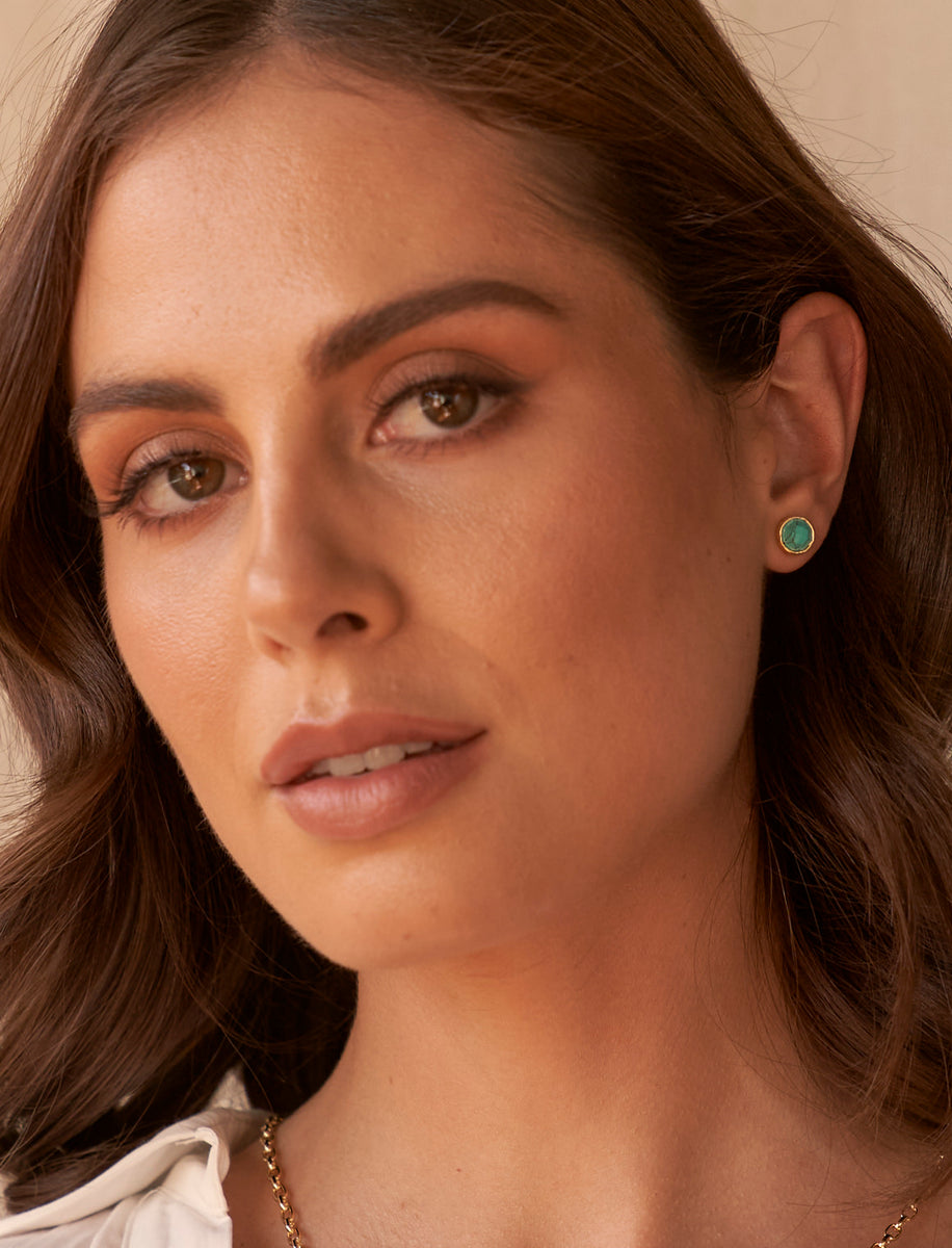 Saffron Gemstone Stud Earrings Gold by Me Encanta Narvi Jewellery