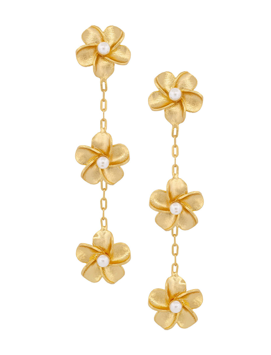 Gold flower store drop earrings