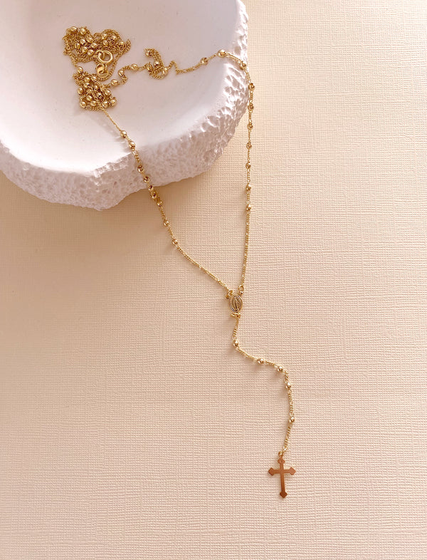 Long Rosary Beaded Drop Necklace