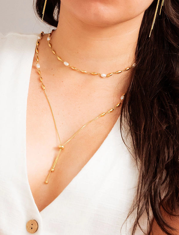 Princesa Pearl Double Strand Lariat Necklace