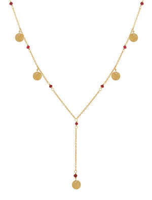 Dinari Jewels	Dainty Garnet Coin Necklace