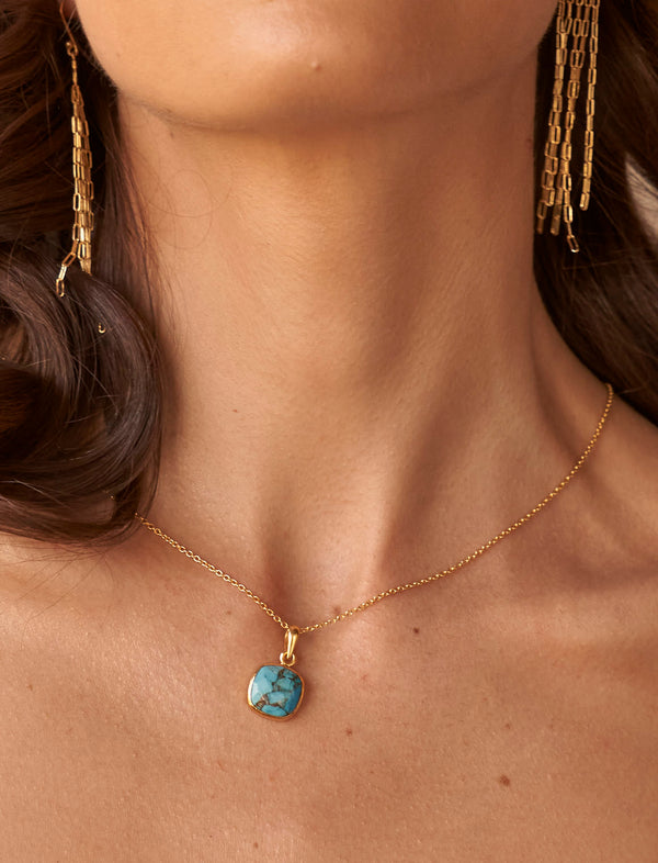 Iona Cushion Cut Square Gemstone Pendant Necklace Turquoise