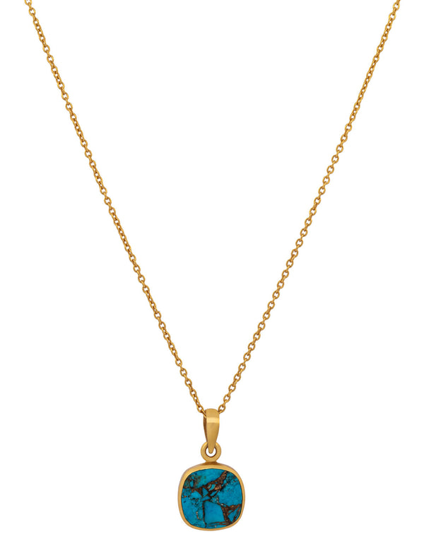 Iona Cushion Cut Square Gemstone Pendant Necklace Turquoise