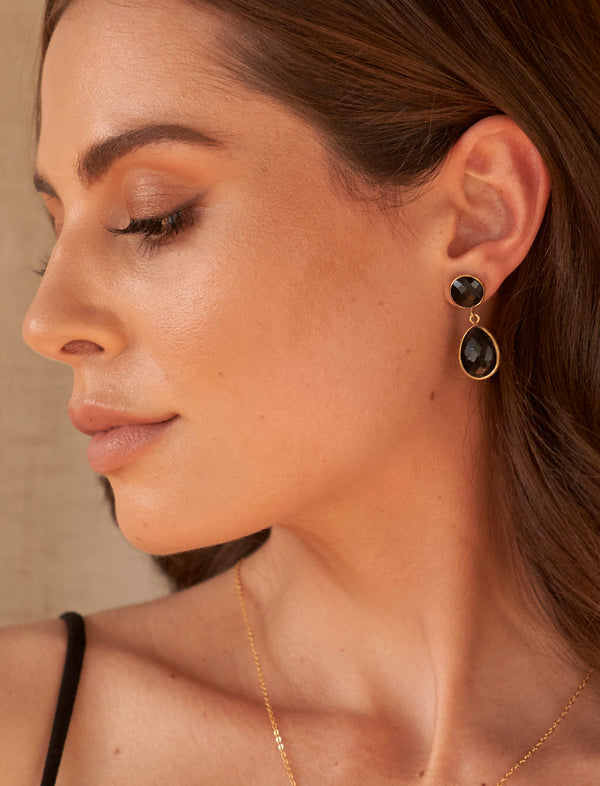 Anya Gemstone Double Drop Earrings Gold