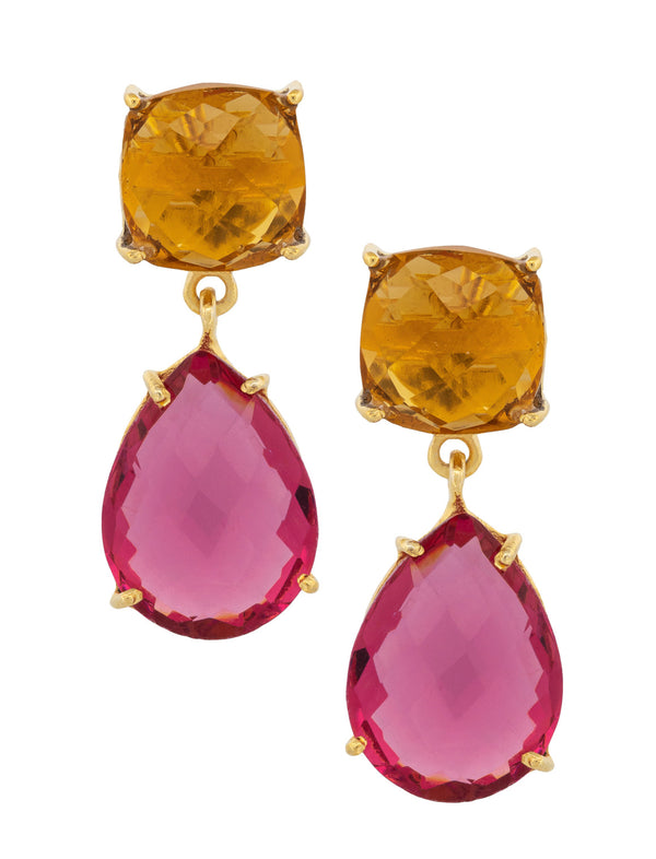 Anya Gemstone Double Drop Cocktail Earrings Gold