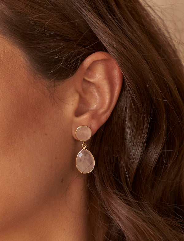 Anya Gemstone Double Drop Earrings Gold