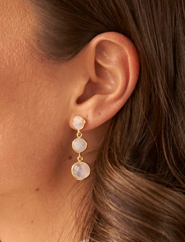 Me Encanta
Anya Gemstone Triple Drop Earrings Gold Moonstone