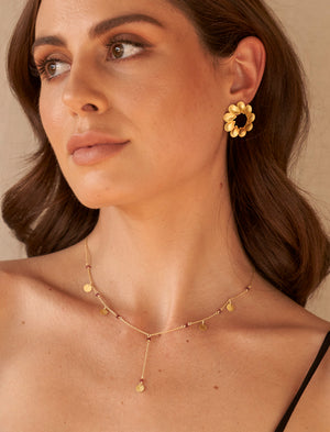 Dinari Jewels	Dainty Garnet Coin Necklace