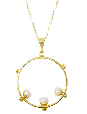 Ottoman Hands Aristea Pearl and Open Circle Pendant Necklace