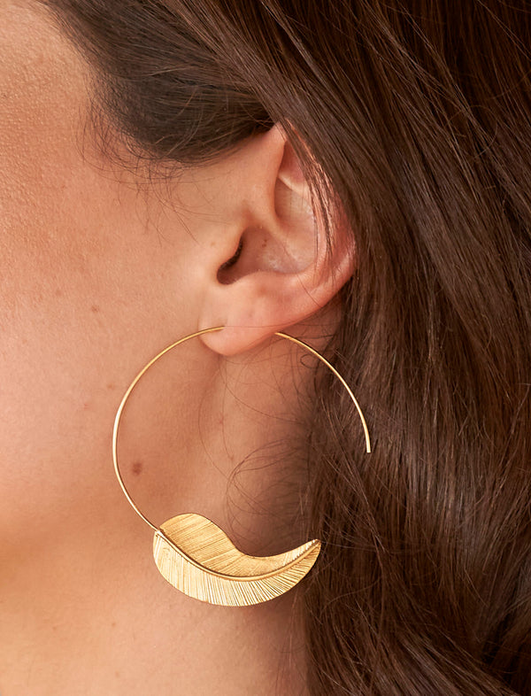 Ottoman Hands Feather Pull Through Hoop Earrings