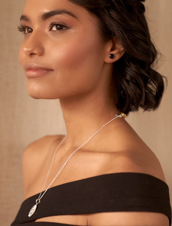 Saffron Gemstone Stud Earrings Silver Onyx